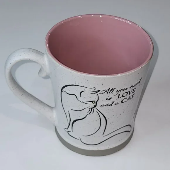 White And Pink Ceramic Cat Coffee Mug - All You Need Is Love And a Cat 16 Oz - Picture 16 of 16